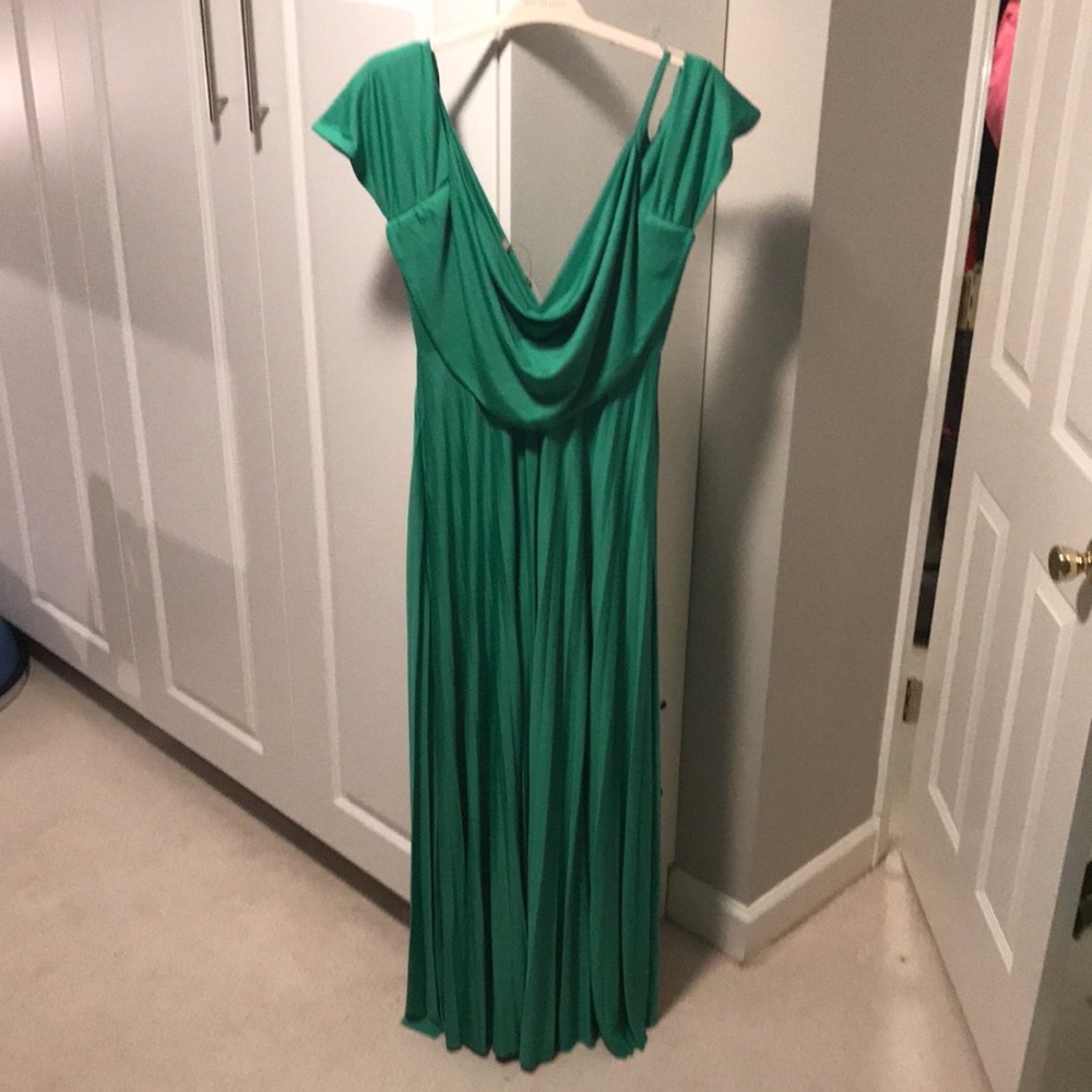 Asos Green Cold shoulder cowl back maxi dress pleated pleats slit 8 6 S M